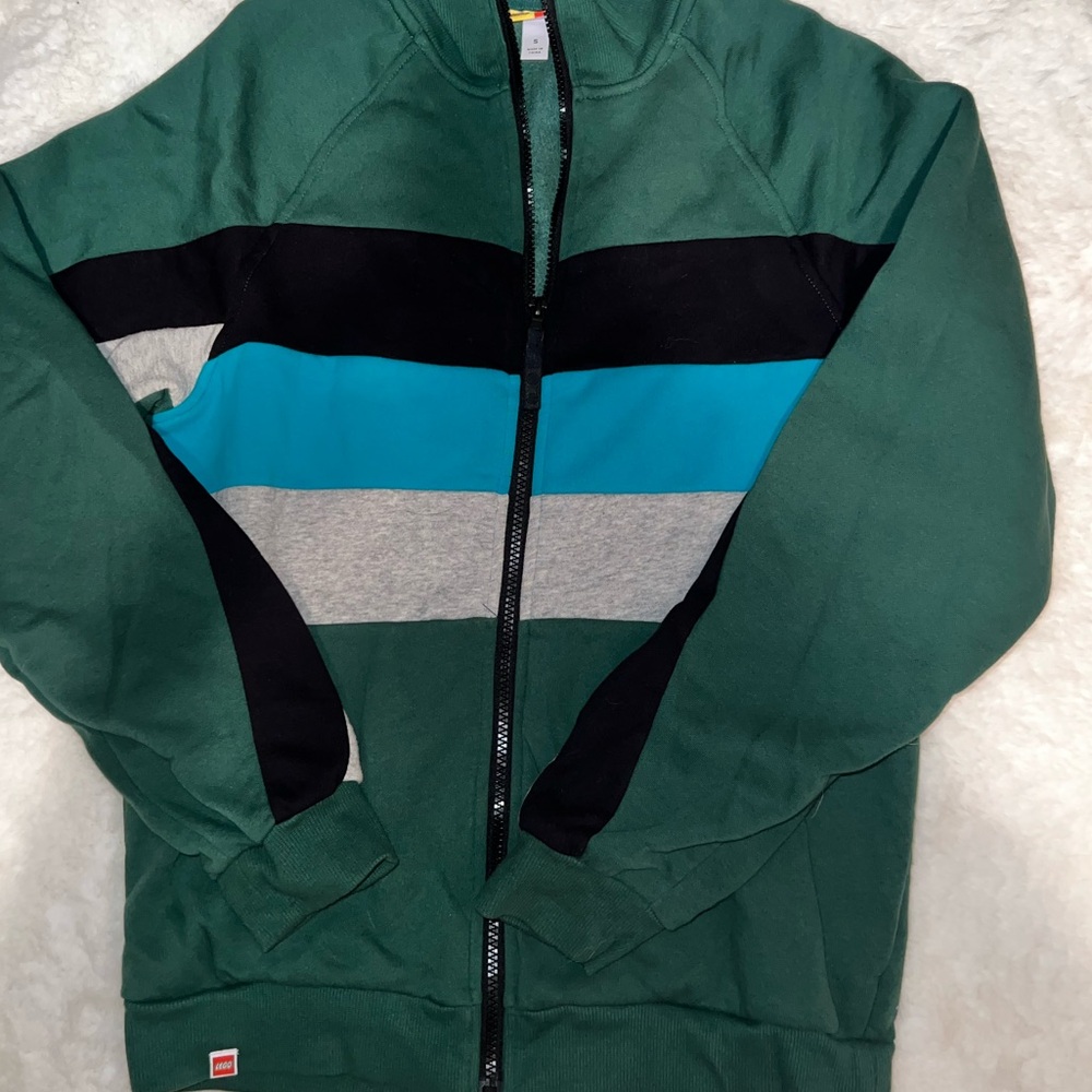 Lego Men's Green and Black Striped Zip-Up Sweater